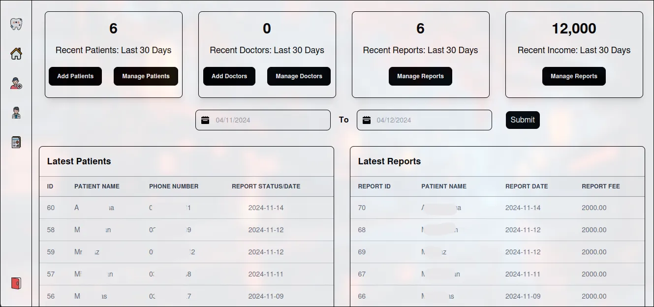 Dasboard Screenshot of the OPG Management System